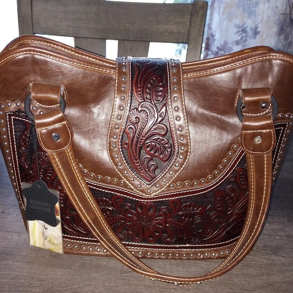 Montana West Handbags - Montana West Brown Genuine Leather Concealed Carry Handbag